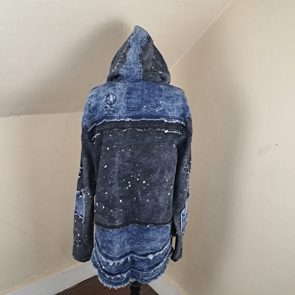 Imperious Men's Distressed Denim Hoodie Pullover Black / Blue Size XL - Picture 4 of 13